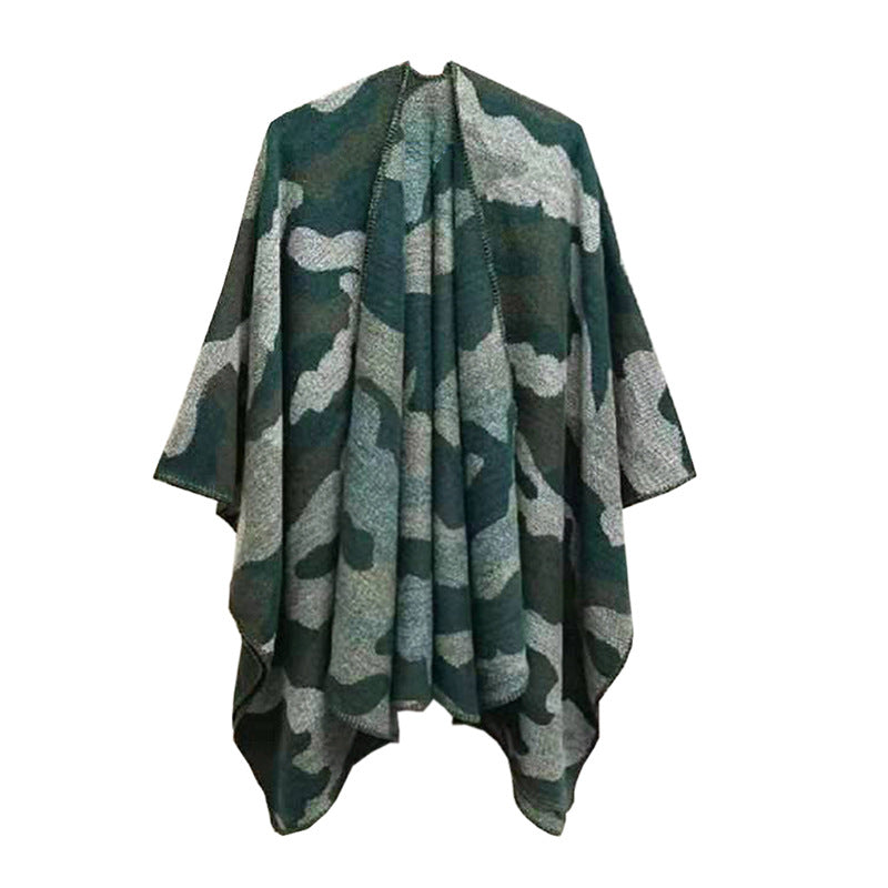 BamBam Women jacquard cape camouflage slit shawl - BamBam
