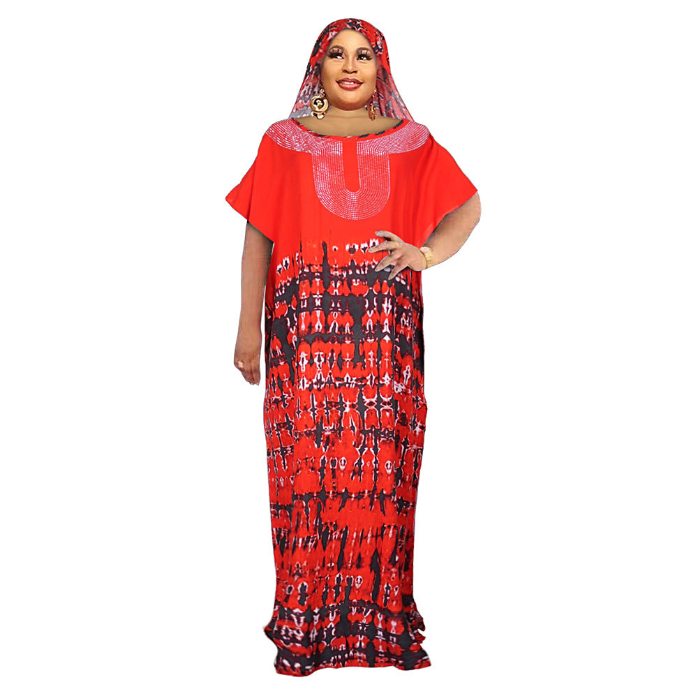 BamBam Muslim Plus Size African Women Dress with Hijab - BamBam