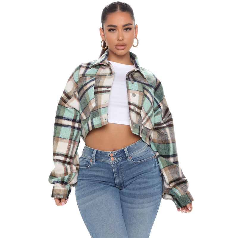 BamBam Women's Fashion Plaid Flannel Button Open Waist Jacket - BamBam