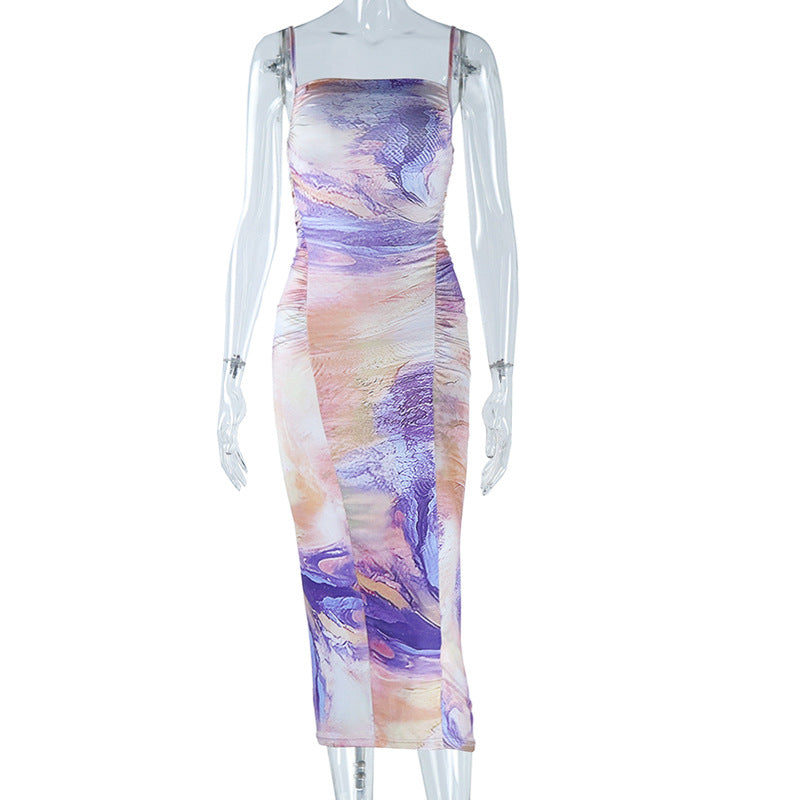 BamBam Tight Fitting Dress Digital Printed Strap Maxi Bodycon Sexy Dress For Women - BamBam Clothing