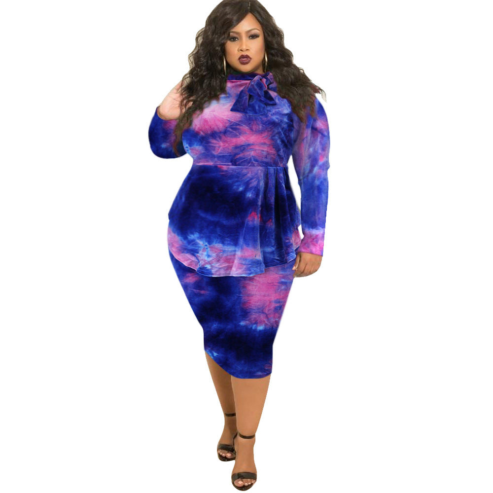 BamBam Plus Size Women Print Bow Bodycon Dress - BamBam