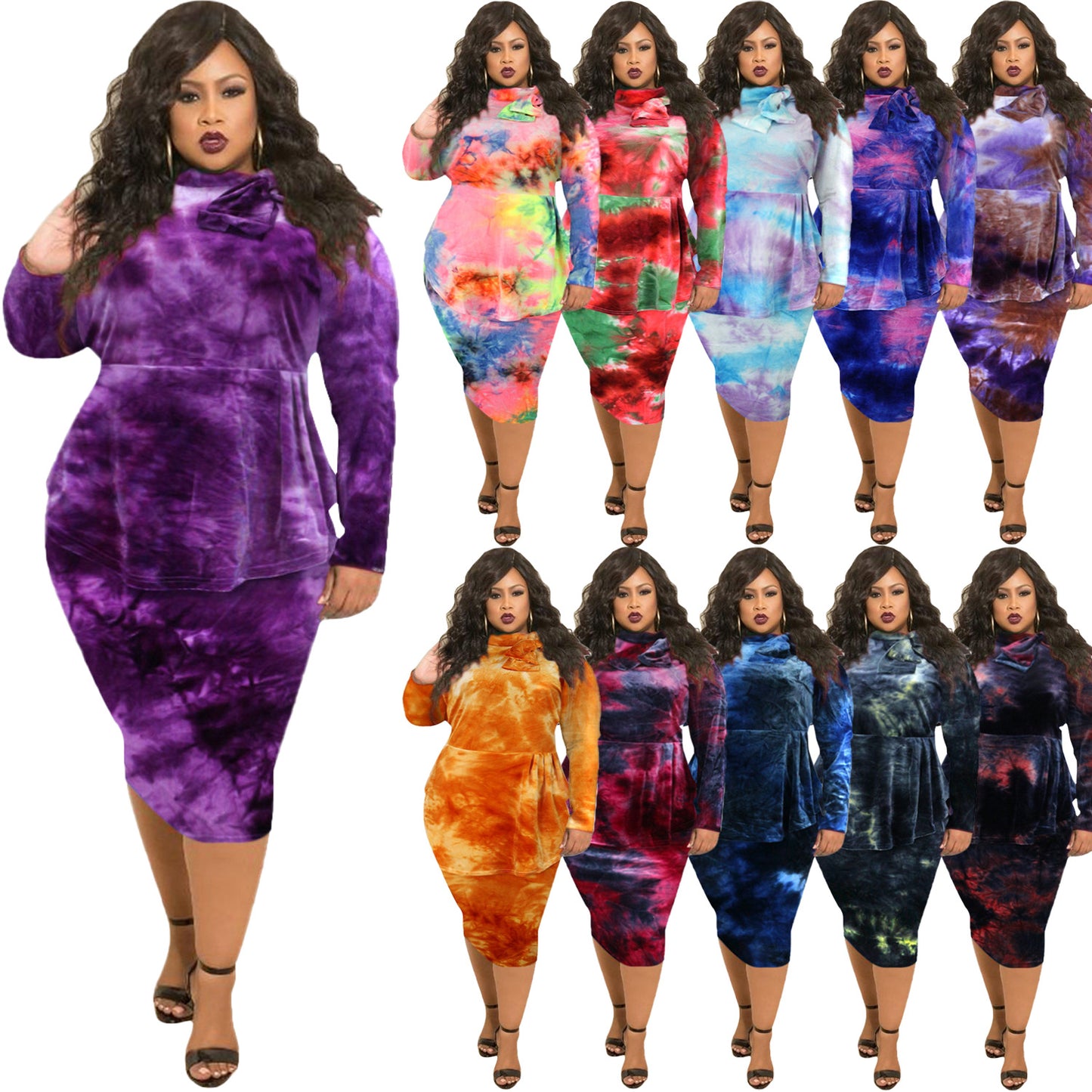 BamBam Plus Size Women Print Bow Bodycon Dress - BamBam