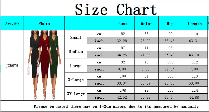 BamBam Sexy fashion solid color v-neck slit women's dress - BamBam