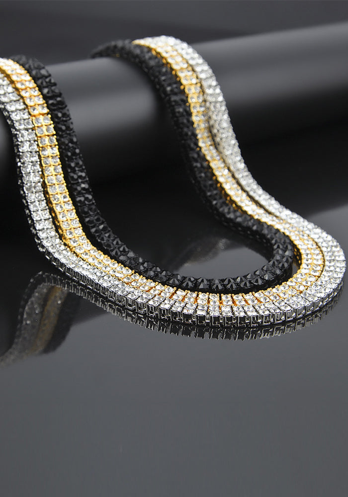 Fashion Diamond Alloy Necklace Hip Hop Style 2 Rows Diamond Men's Necklace Bracelet Set