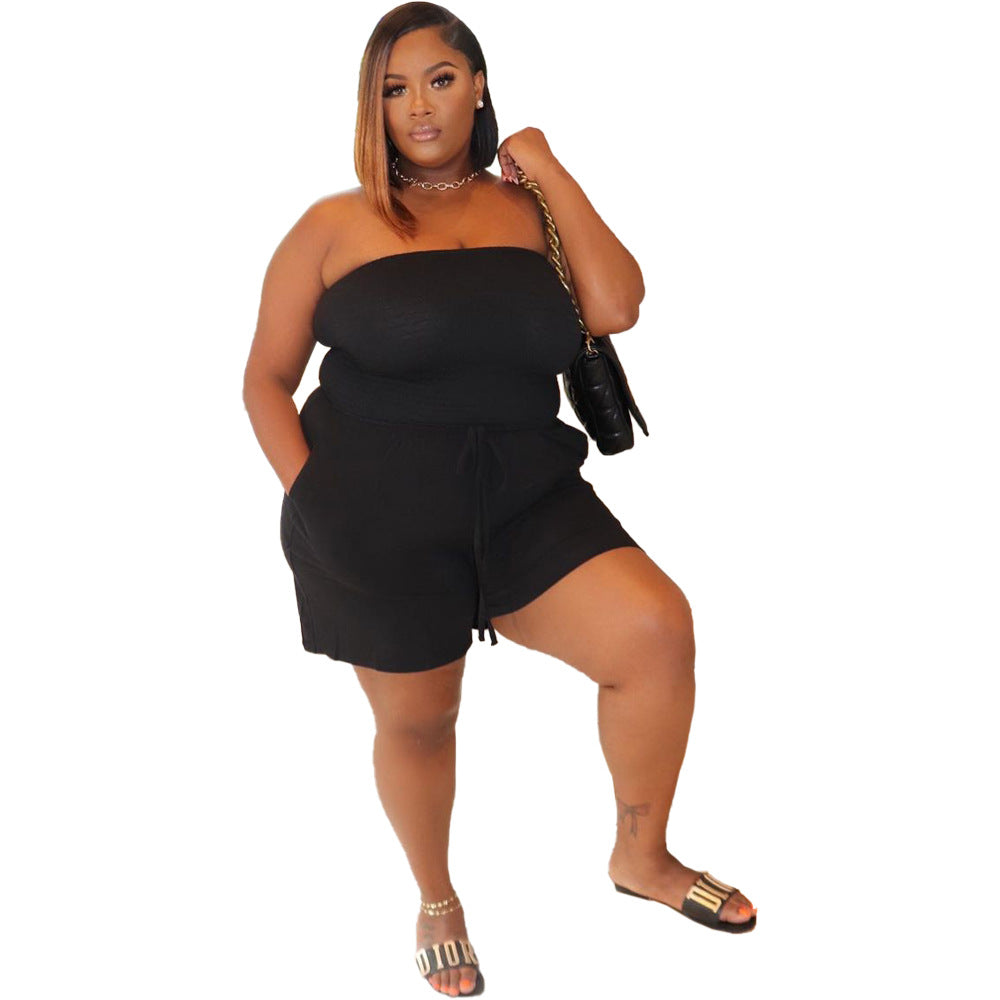 BamBam Women's Solid Strapless Plus Size Casual Jumpsuit - BamBam Clothing