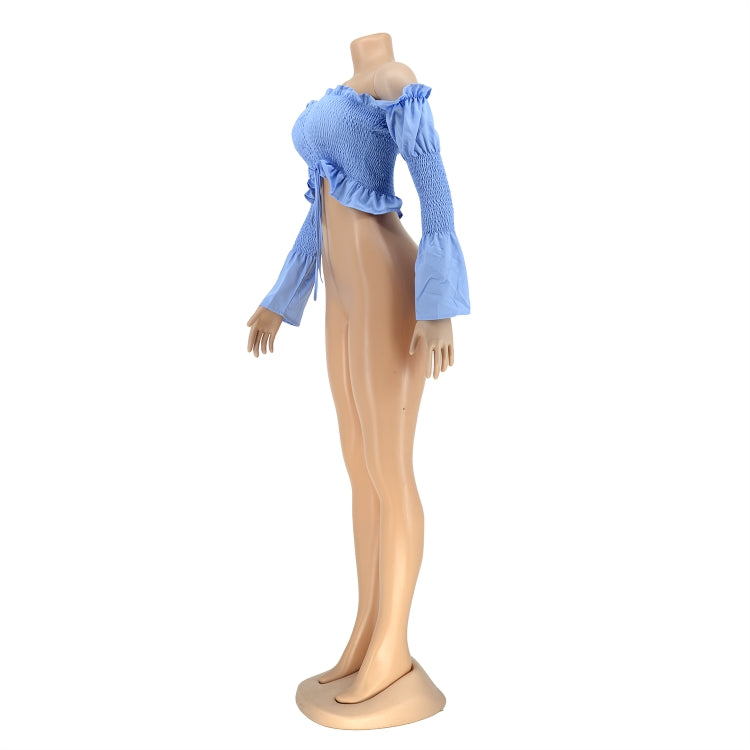 BamBam Autumn Blue Strapless Ruffles Long Sleeve Crop Top - BamBam