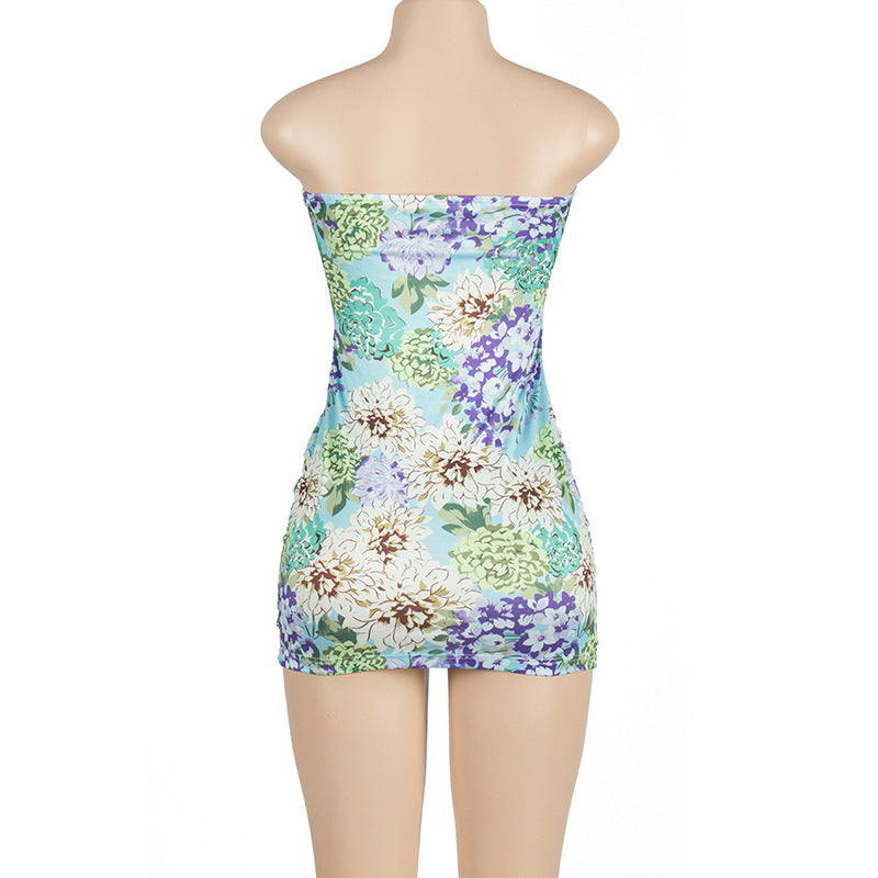 BamBam Summer Sleeveless Fashion Print Strapless High Waist Bodycon Dress - BamBam Clothing