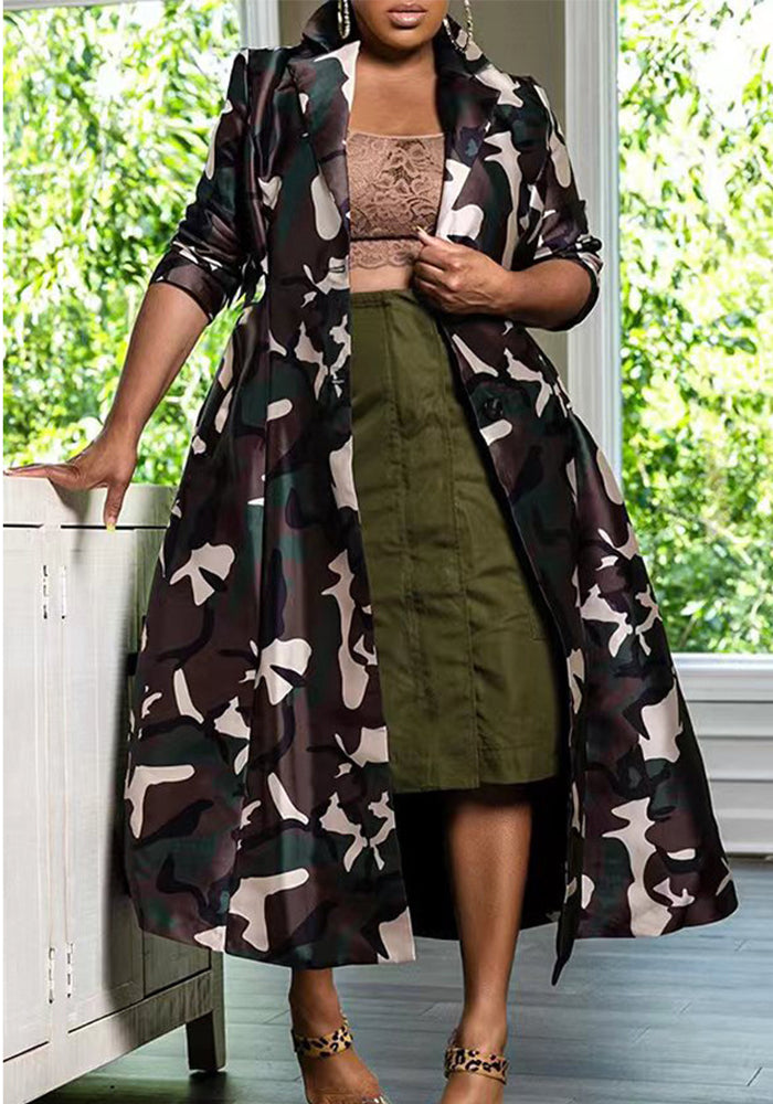 Camouflage Print Trench Coat