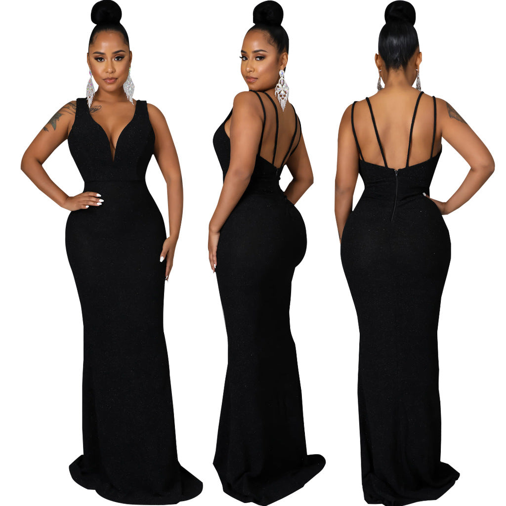 BamBam Women Sexy Deep V Neck Sleeveless Evening Dress - BamBam Clothing