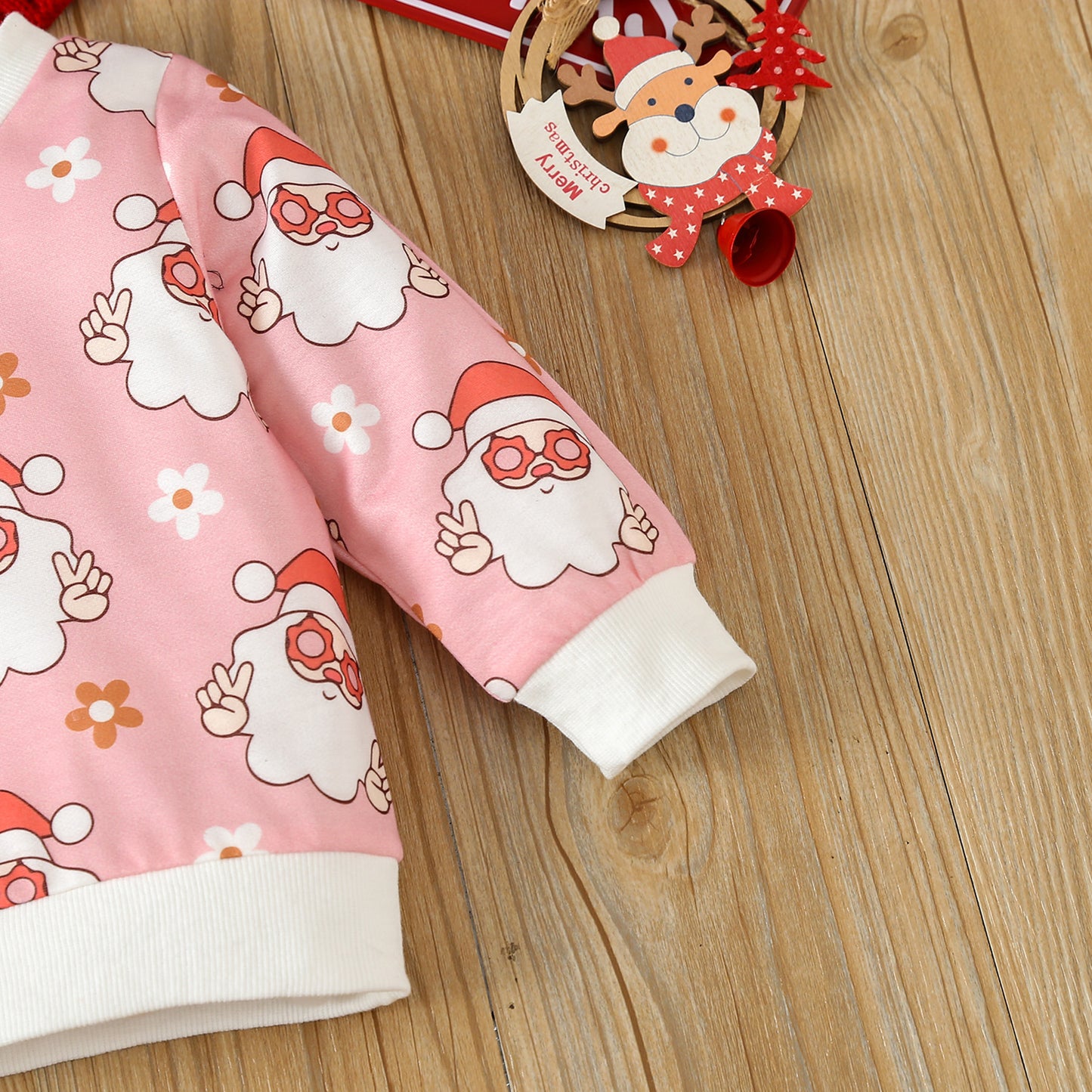 BamBam Christmas Girl cartoon Santa Claus printed long-sleeved Top and Pant two-piece set - BamBam