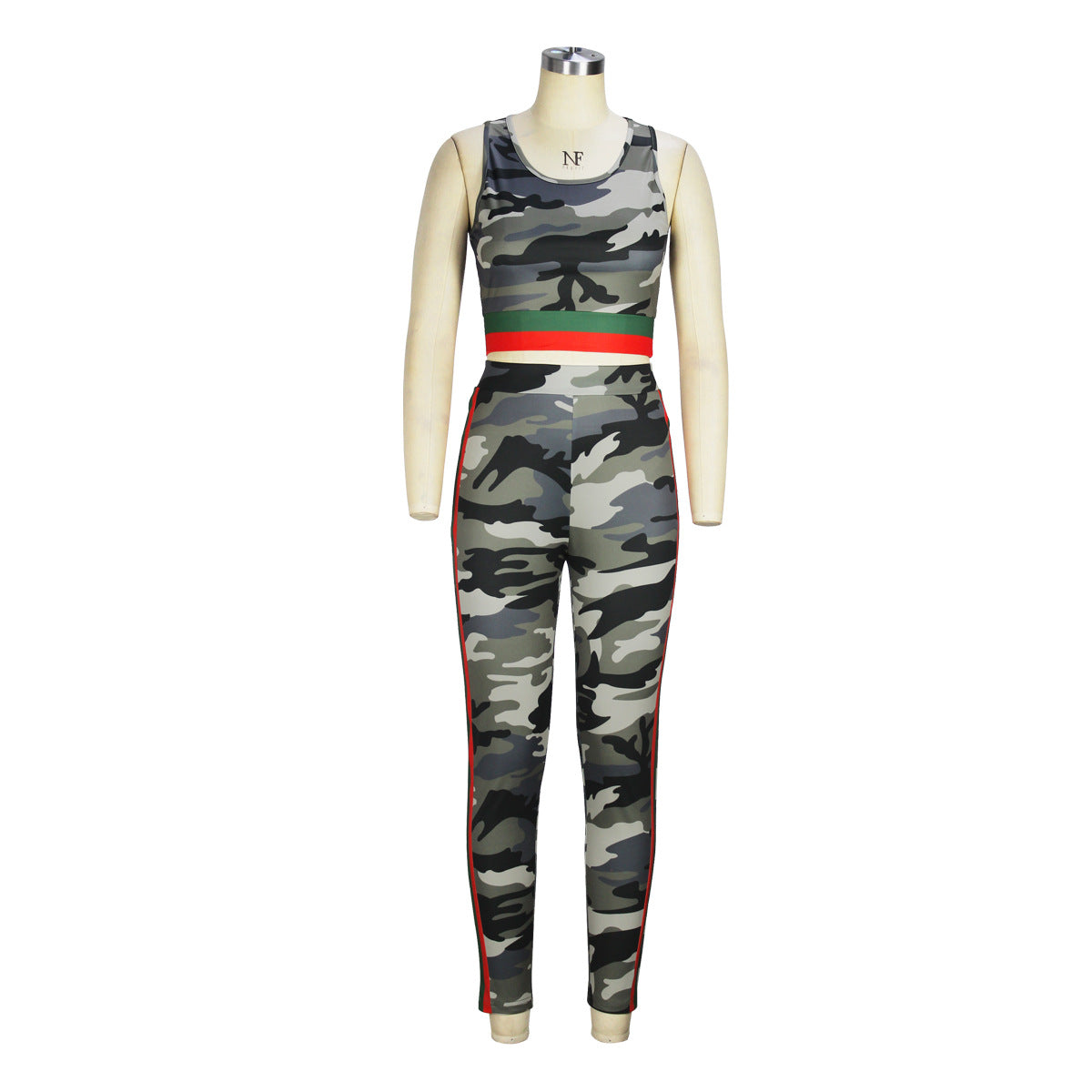 BamBam Women Camouflage Print Casual Tank Top and Contrast Pants Casual Two-Piece Set - BamBam