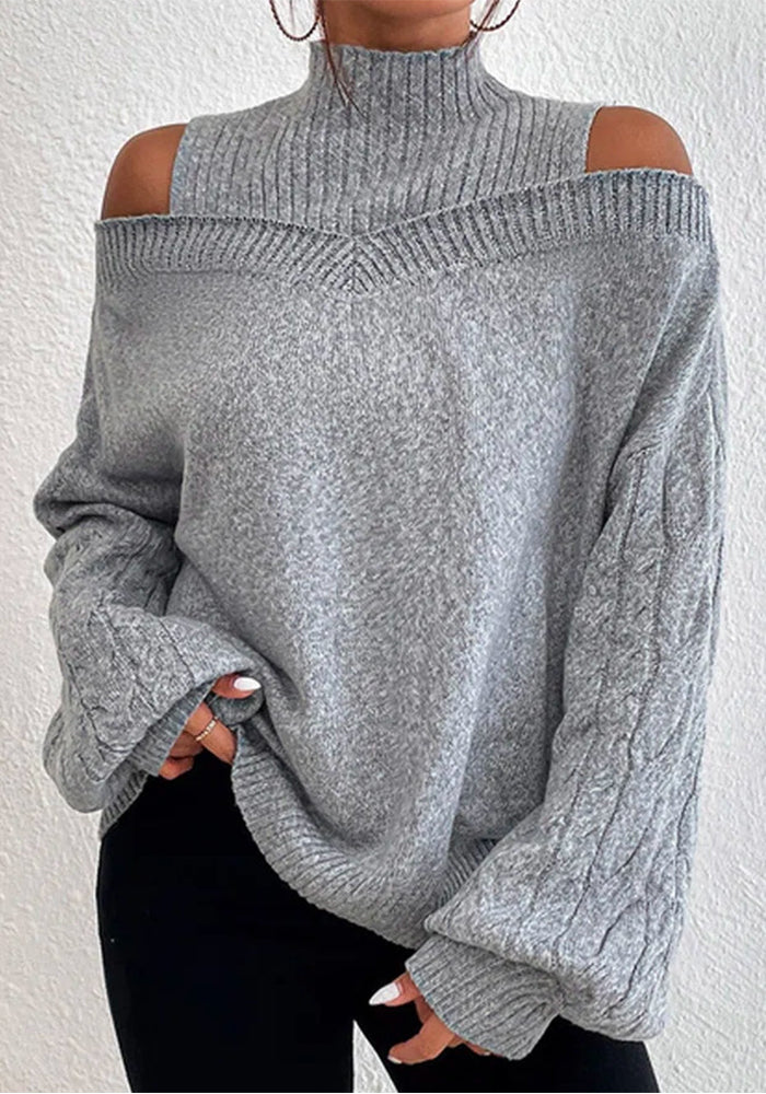 Women off-shoulder turtleneck loose sweater