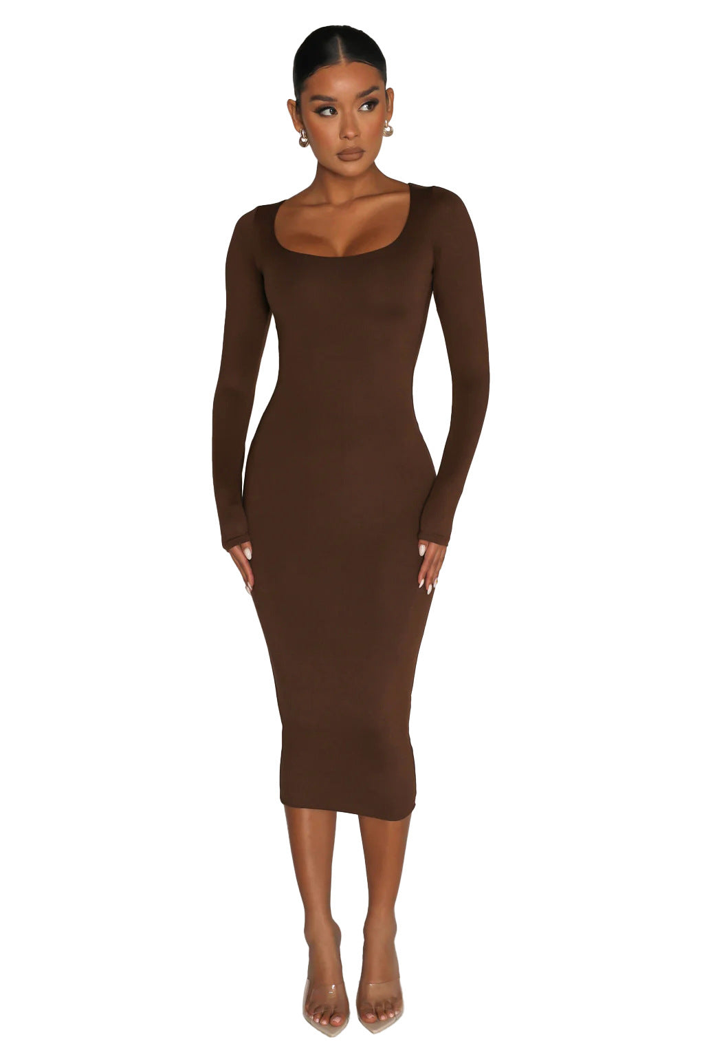 BamBam Women Sexy Long Sleeve Round Neck Bodycon Dress - BamBam Clothing