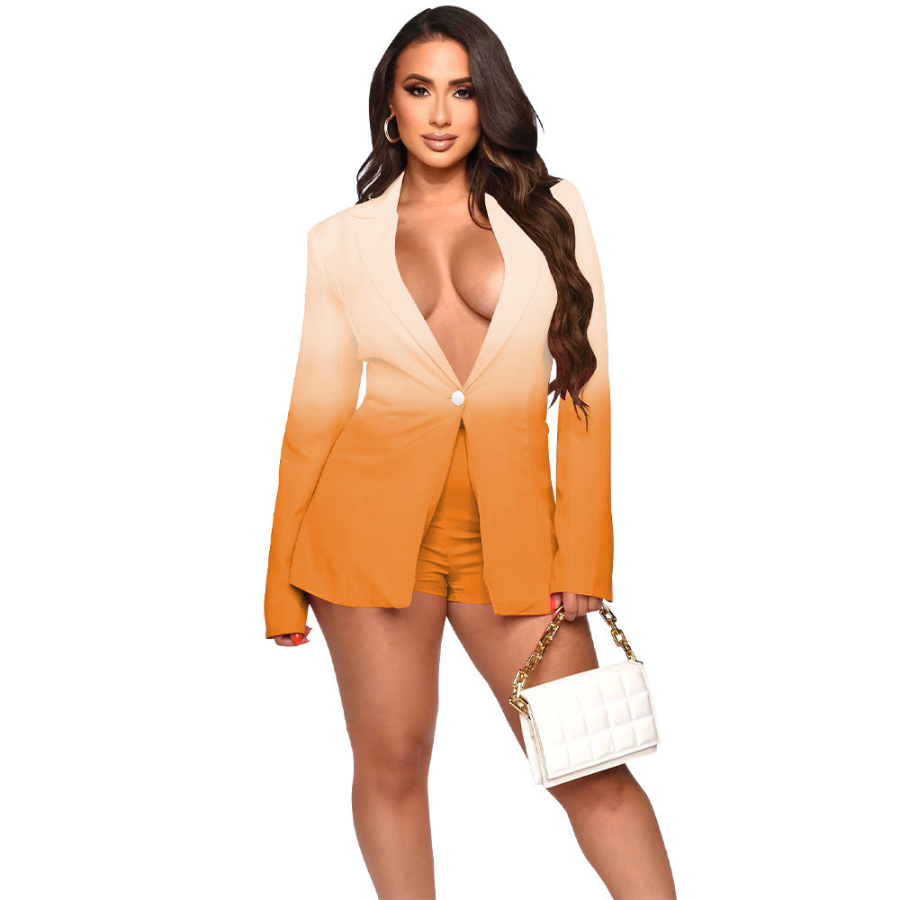 BamBam Shawl Collar Suit Long Sleeve Shorts Gradient Suit - BamBam Clothing