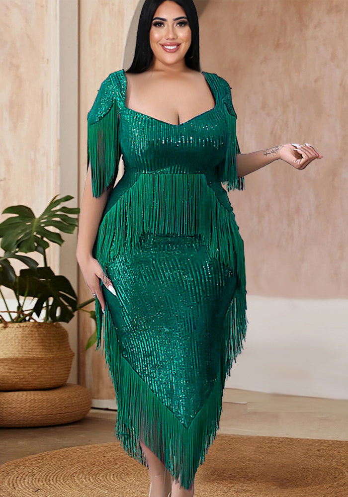 Women Sexy Prom Fringe Sequins Bodycon Dress