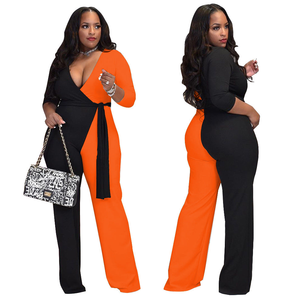 BamBam Plus Size Women's Fashion Sexy Contrast Color Jumpsuit - BamBam Clothing