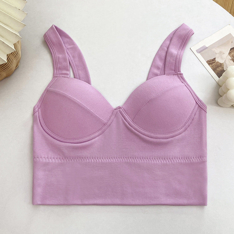 BamBam Solid Color Cotton 3D Fixed Cup Chest Pad Wrapped Chest Tank Top Ladies Sexy Sports Outdoor Wear Basic Bra Underwear - BamBam