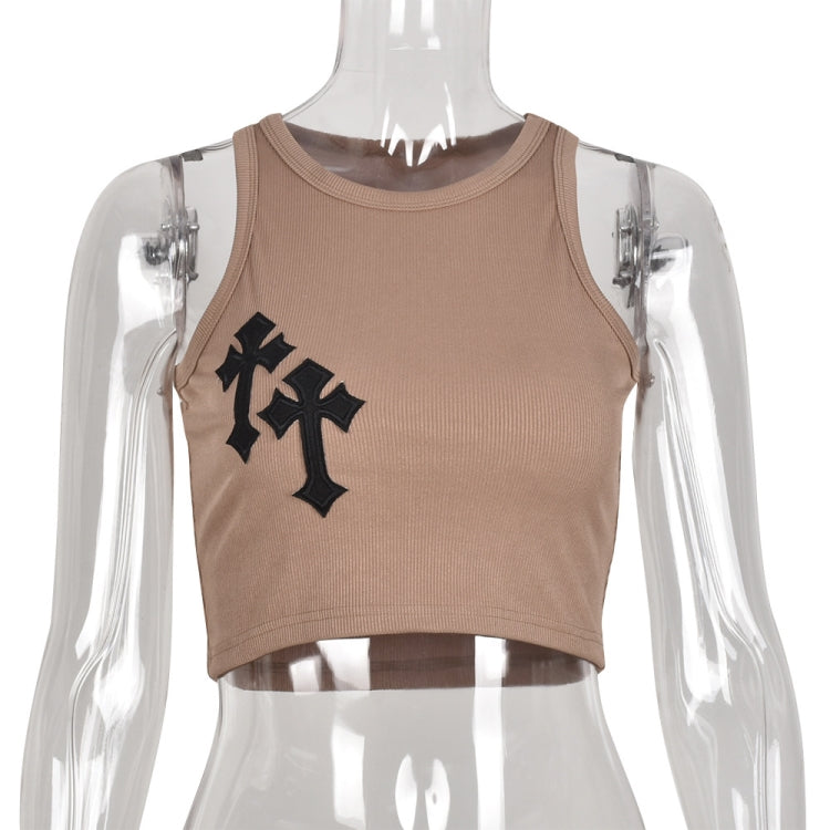 BamBam Women Summer Khaki Streetwear O-Neck Solid Crop Top - BamBam