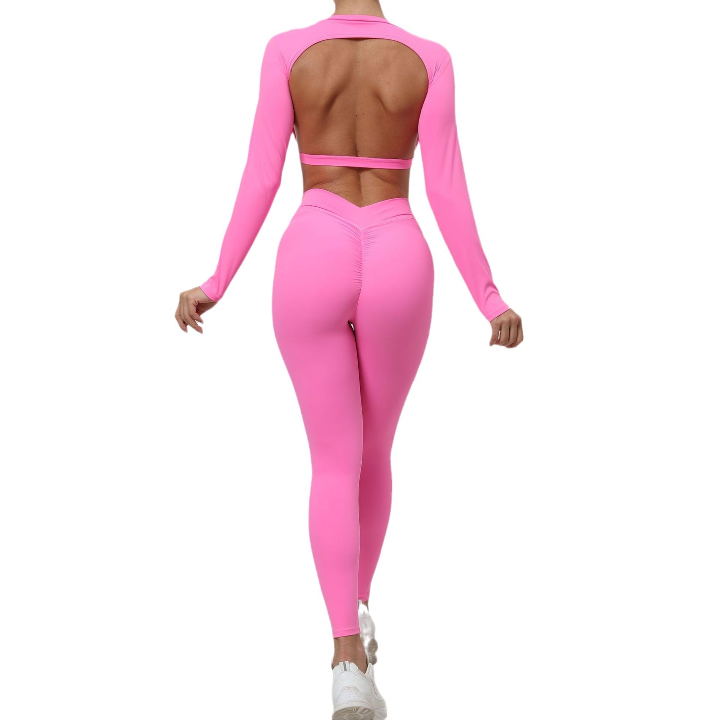 BamBam Women Backless Long Sleeve Top and Yoga Pants Quick-Drying Sports Two-piece Set - BamBam