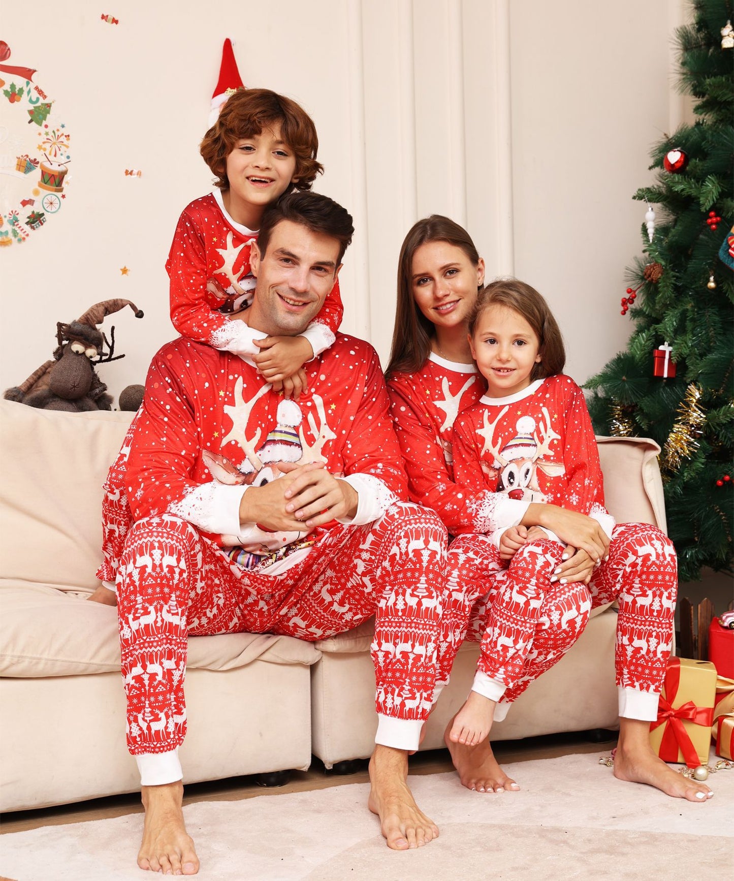 BamBam Cartoon Snowflake Deer Printed Christmas Parent-Child Pajamas Home Clothes - BamBam