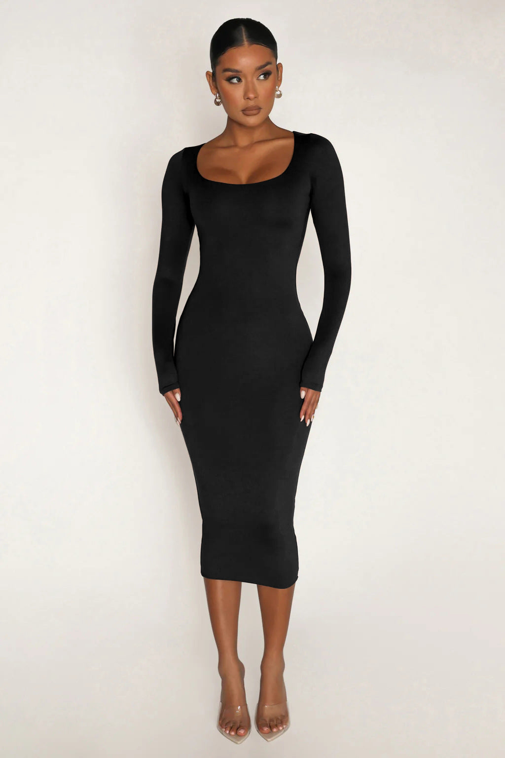 BamBam Women Sexy Long Sleeve Round Neck Bodycon Dress - BamBam Clothing