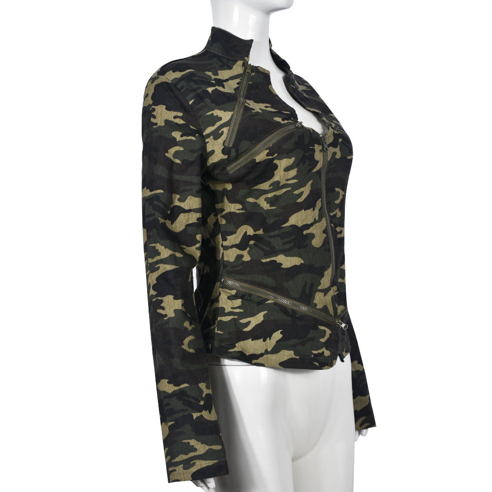 BamBam Women's Autumn And Winter Camouflage Pocket Zipper Outdoor Long Sleeve Stand Collar Jacket - BamBam