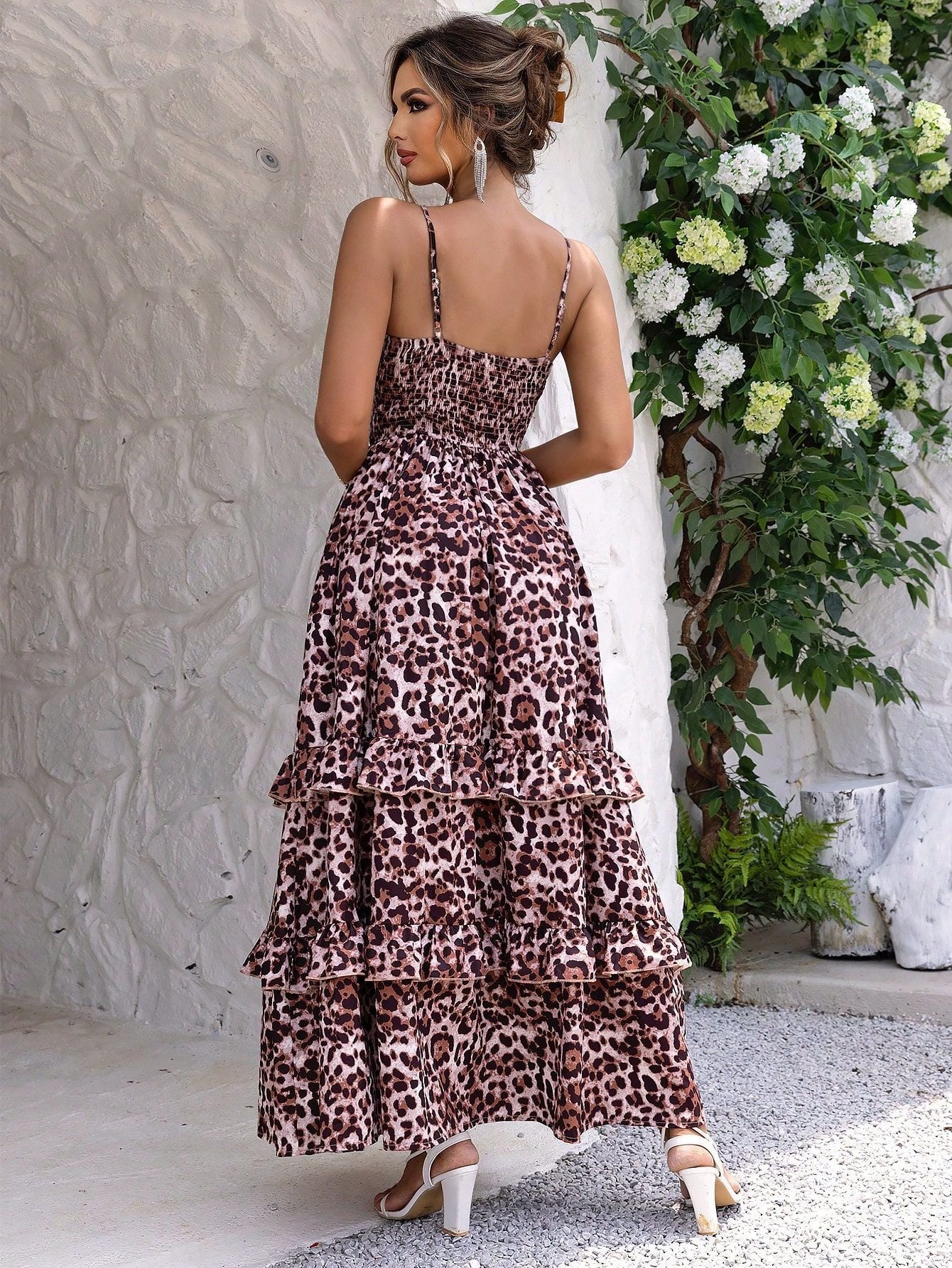BamBam Summer Sexy Fashion Casual Leopard Print Straps A-Line Long Dress - BamBam