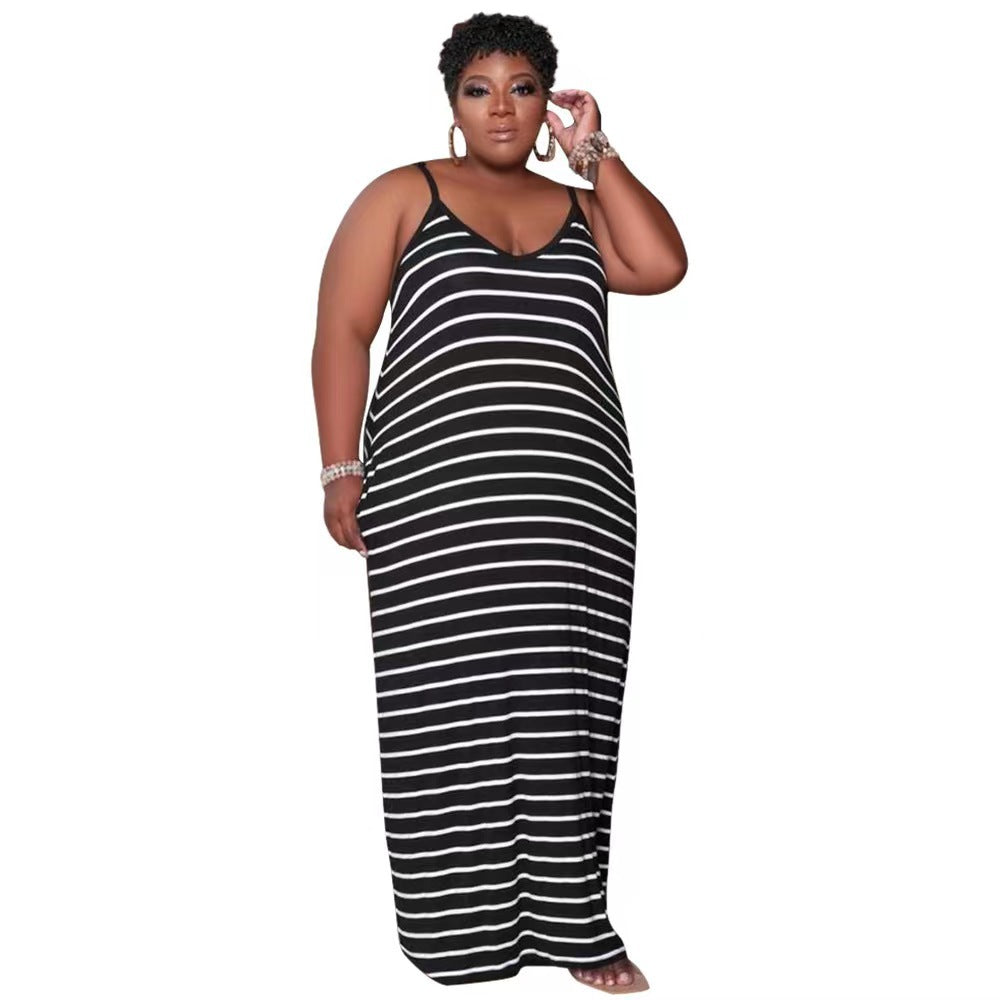 BamBam Stripe Print Dress Plus Size Women's Loungewear Loose Dress - BamBam