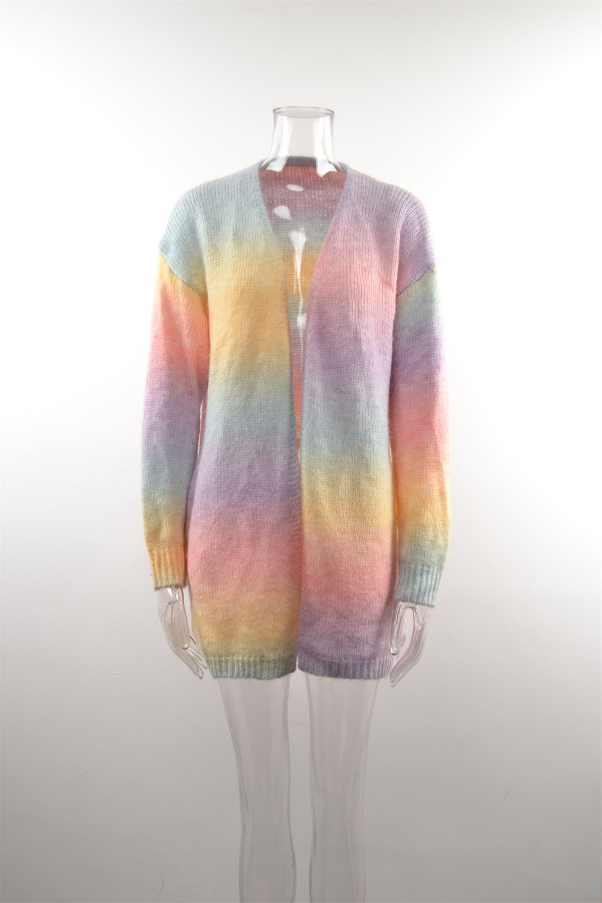 BamBam Winter Sweater Rainbow Tie Dye Plus Size Cardigan Women's Knitting Shirt Jacket - BamBam