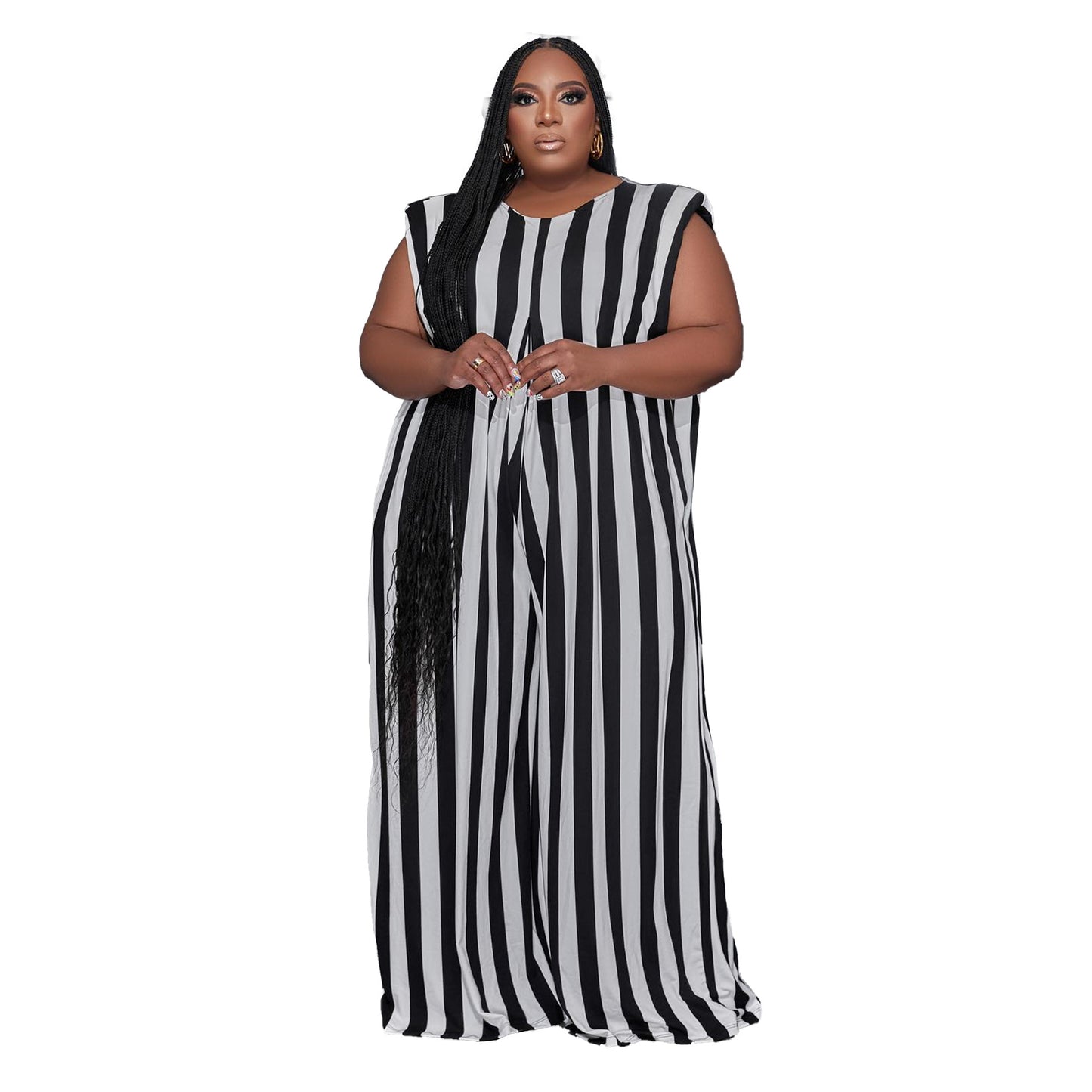 BamBam Sexy Plus Size Print Striped Leopard Wide-Leg Jumpsuit - BamBam Clothing