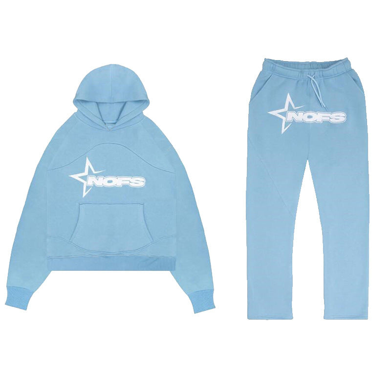 BamBam Retro Letter Print Plus Size Loose Tracks Hip-Hop Streetwear Men's And Women's Casual PulBamBam Hoodies And Sweatpants Two Piece Set - BamBam