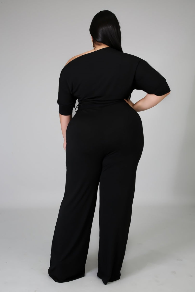 BamBam Summer Plus Size Black Slash Shoulder Formal Jumpsuit - BamBam Clothing